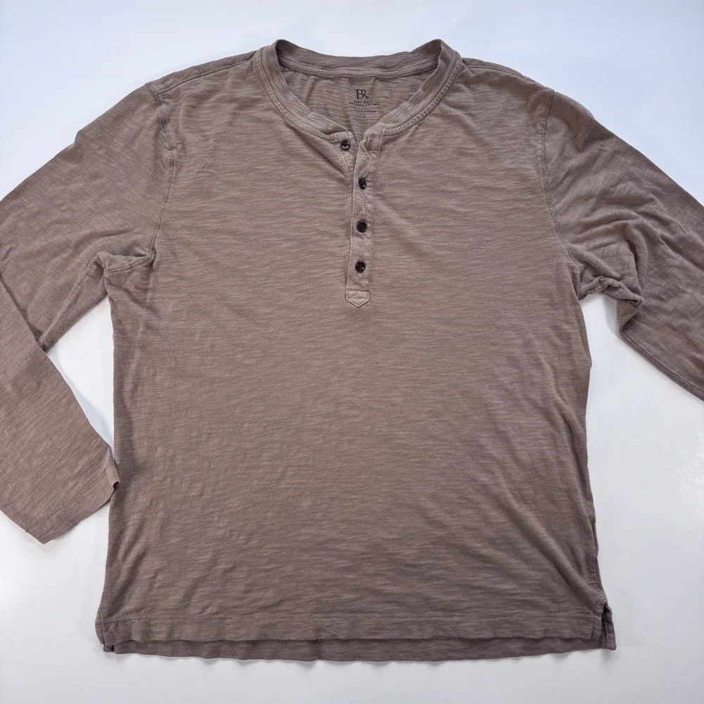 BANANA REPUBLIC Organic Cotton Long Sleeve Henley Mens Large Brown Soft